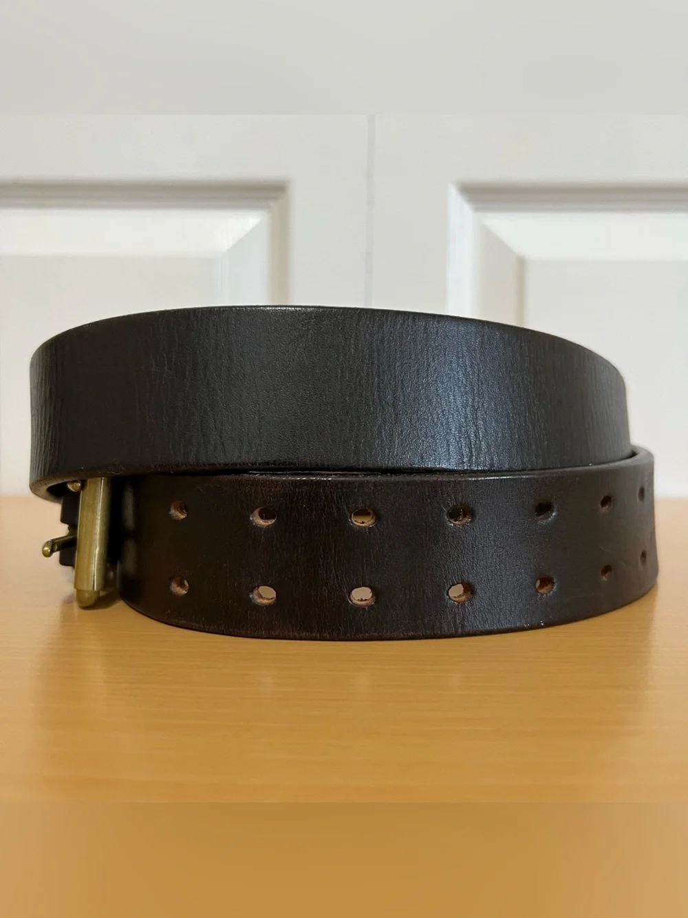 C.C. Filson Men's Dark Brown Double Prong Leather Belt with Brass Buckle Size 42